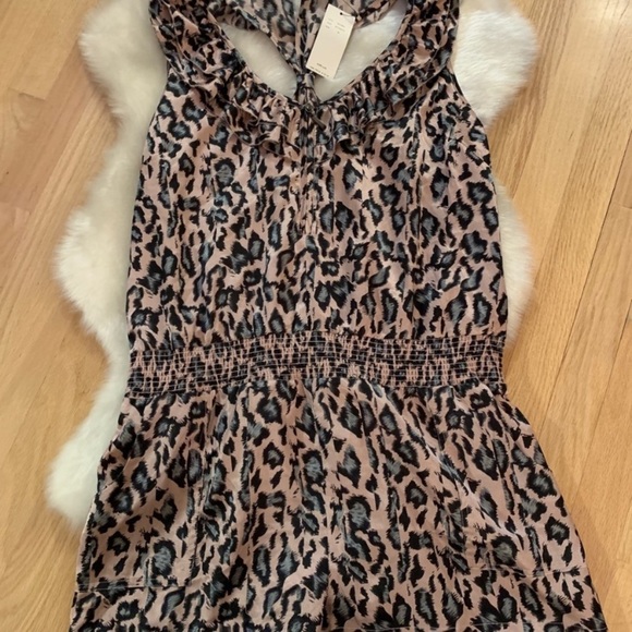NWT BCBGMAXAZRIA Silk Romper, Pink & Leopard, Lg